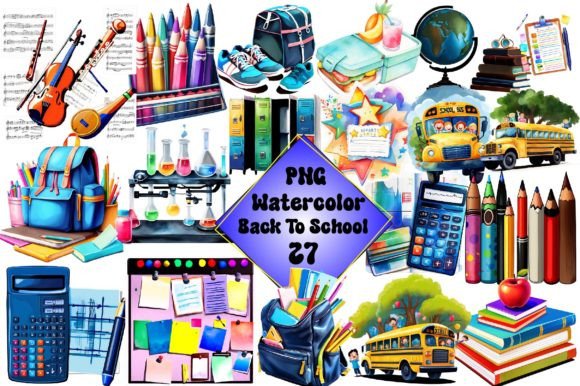 Watercolor Back to School PNG Bundle